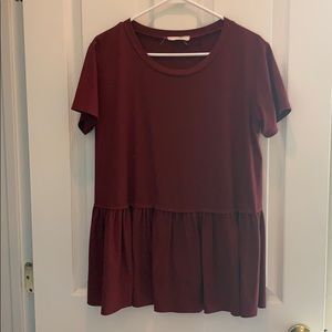 Entro Ruffled Hem Top Maroon